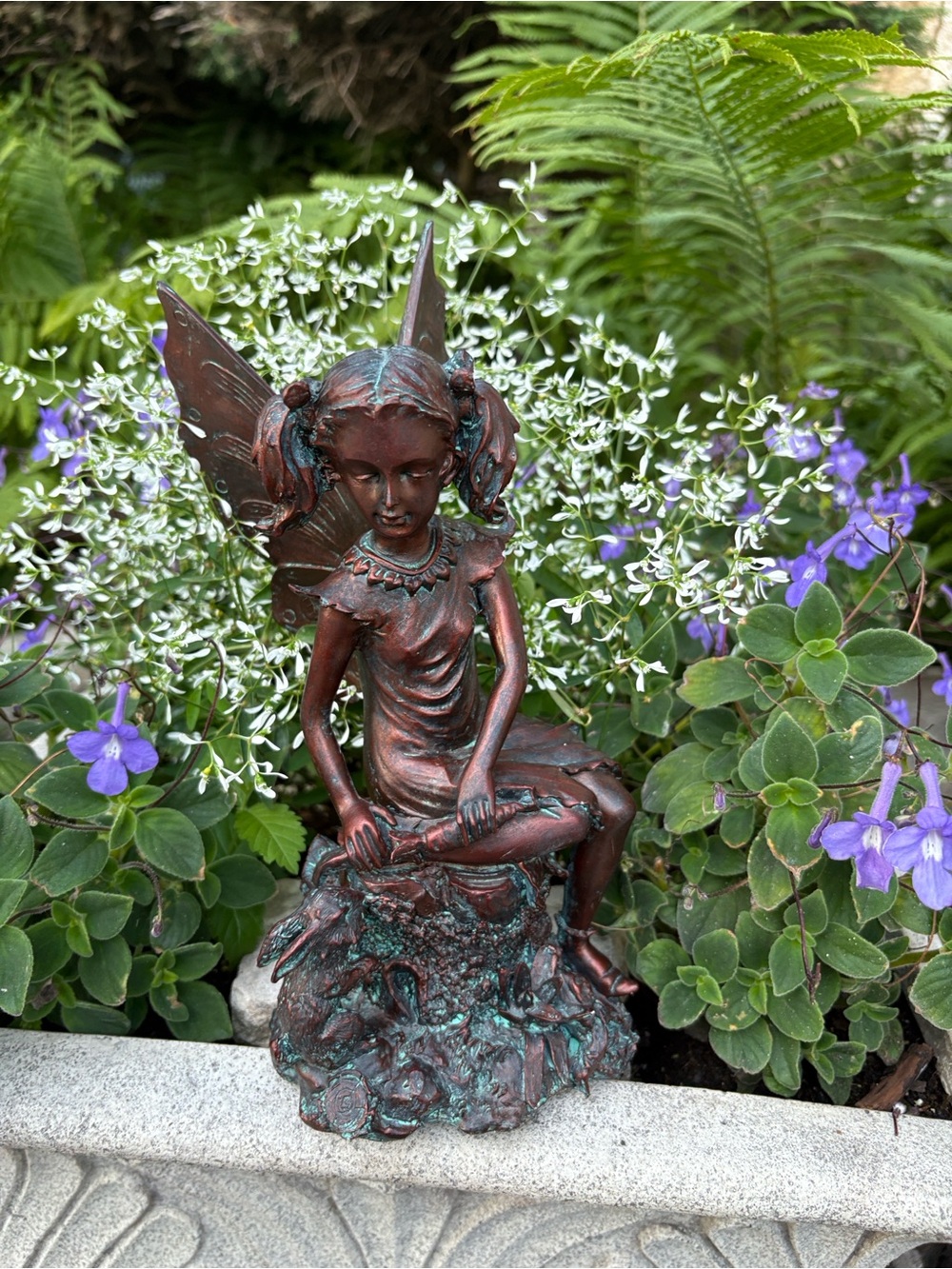 Handcrafted Bronze-Patina Fairy Statue - Home Art Accent Garden Patio Decor